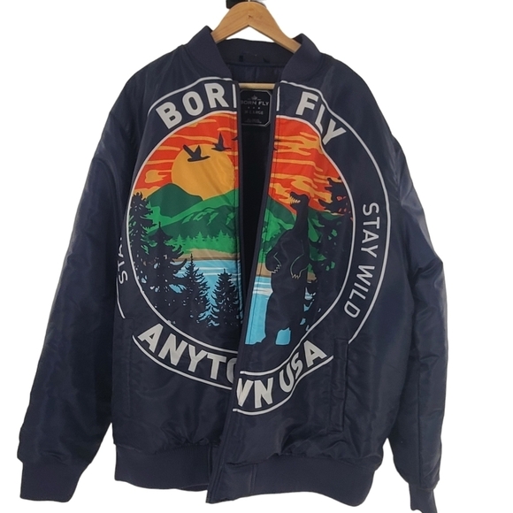 Born Fly Stay Fly Stay Wild Mountain Bomber Jacket Coat Mens 3XL - Picture 3 of 4